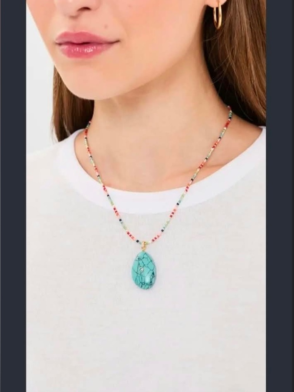 Adina Eden - Multicolor Beaded Drop Necklace - Natural Gemstones - 14k Gold Plat